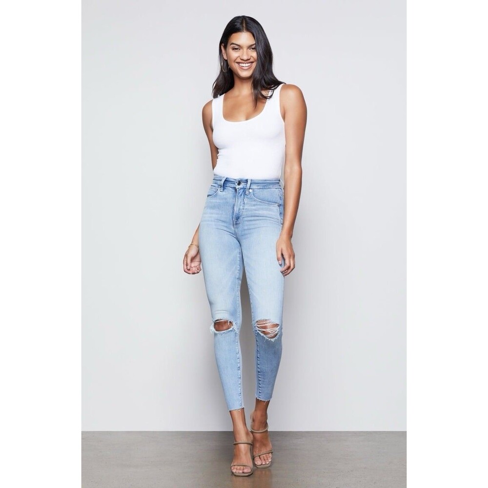 GOOD AMERICAN Size 6/28 Jeans GOOD WAIST Crop Raw Edge GWCFH367T Blue 352
